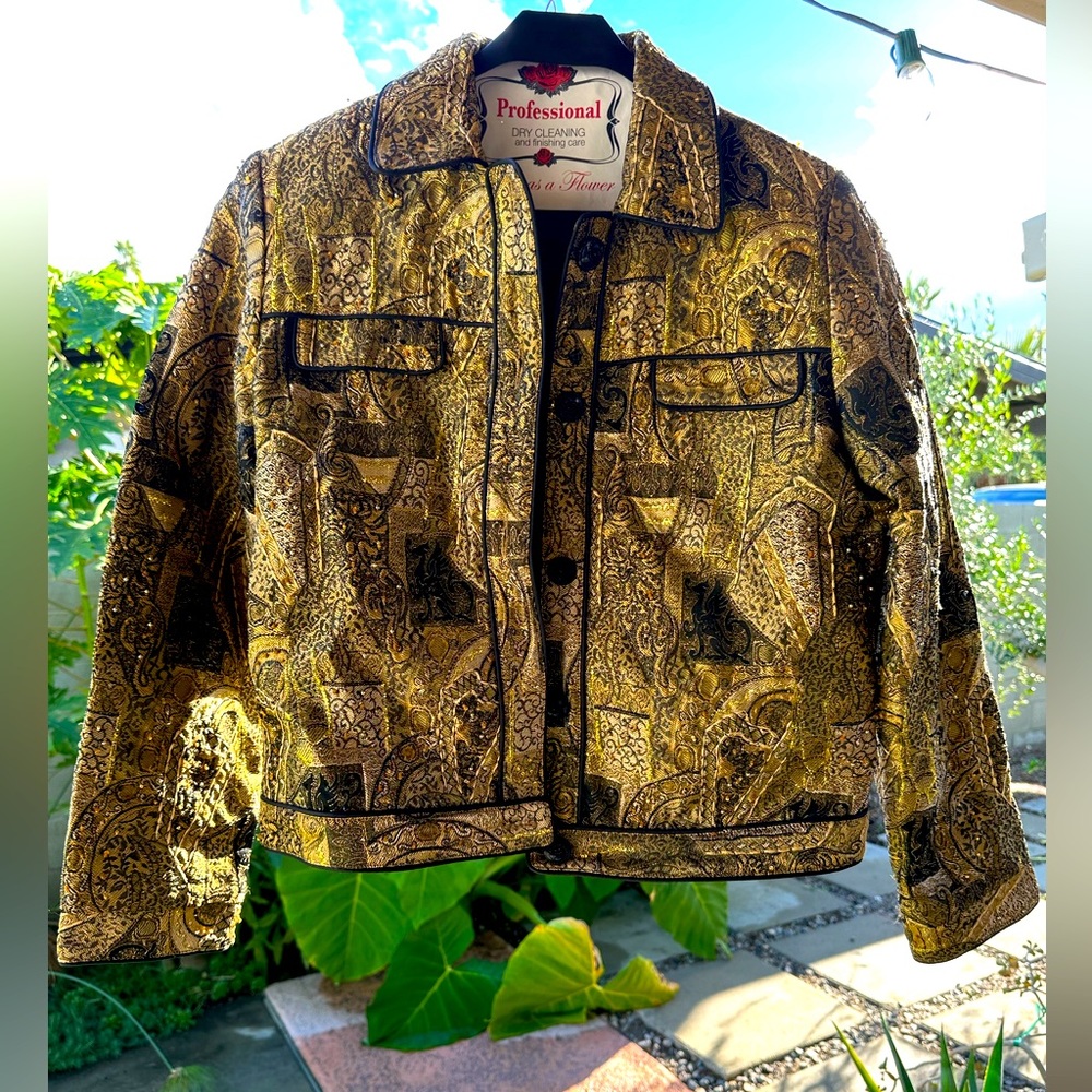 Gold and Black Embroidered Jacket by Anage, size small.